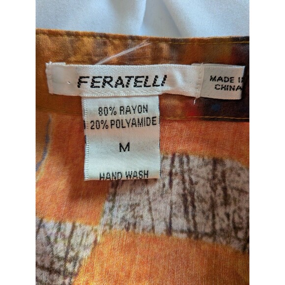 Feratelli Jacket Blouse Womens M Gold Blue Graphic Art to Wear Lagenlook Hi Low - Picture 3 of 13
